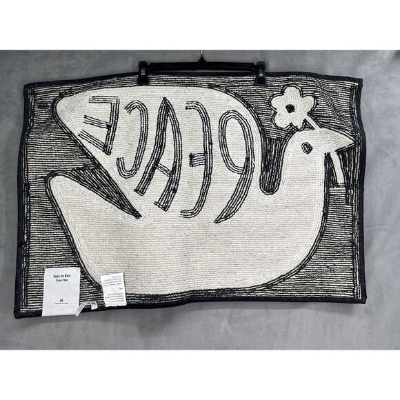 Urban Outfitters Peach Bird Cotton Bath Mat Washable Black White Rug - Picture 3 of 5